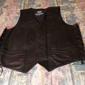 J&J Leather 48 Black Daytona Beach Florida Button Up Cord Pockets Men's Vest
